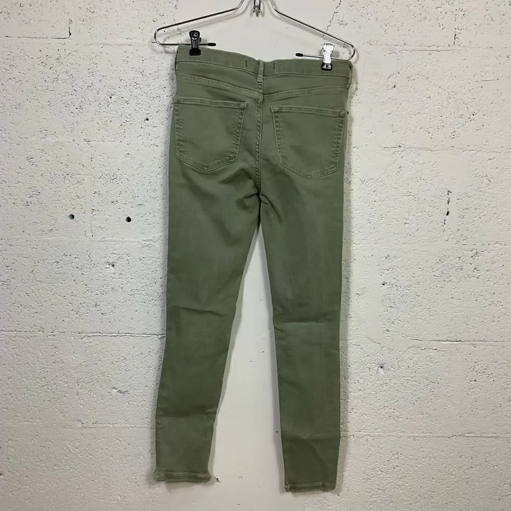 Free People Moss Green High-Rise Busted Knee Skinny Jeans 26